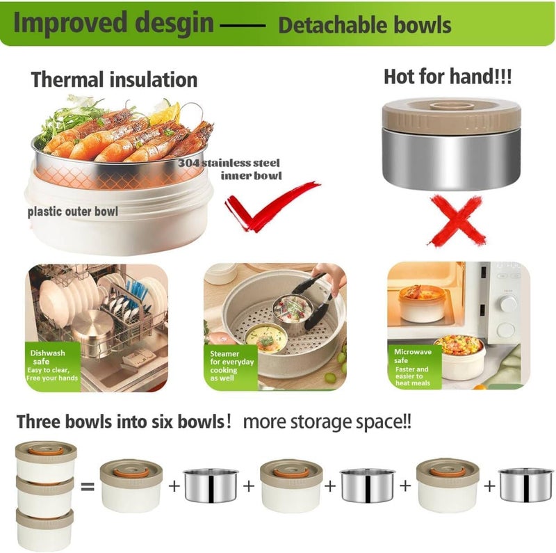 GraceKit 67 oz Audult Hot Food Insulated Food Container,2L 3 Layer Insulated Lunch Box Kit Stainless Steel Vacuum Soup Food Thermo Stackable Hot Food Jar Bento Box for Men, Women-Opaline - Image 5